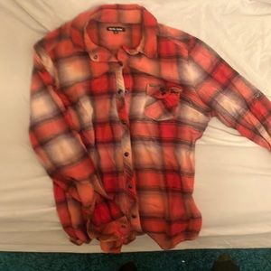 Dear John Womens Button Front Shirt Sz Medium Red Plaid Fringe Long Sleeve